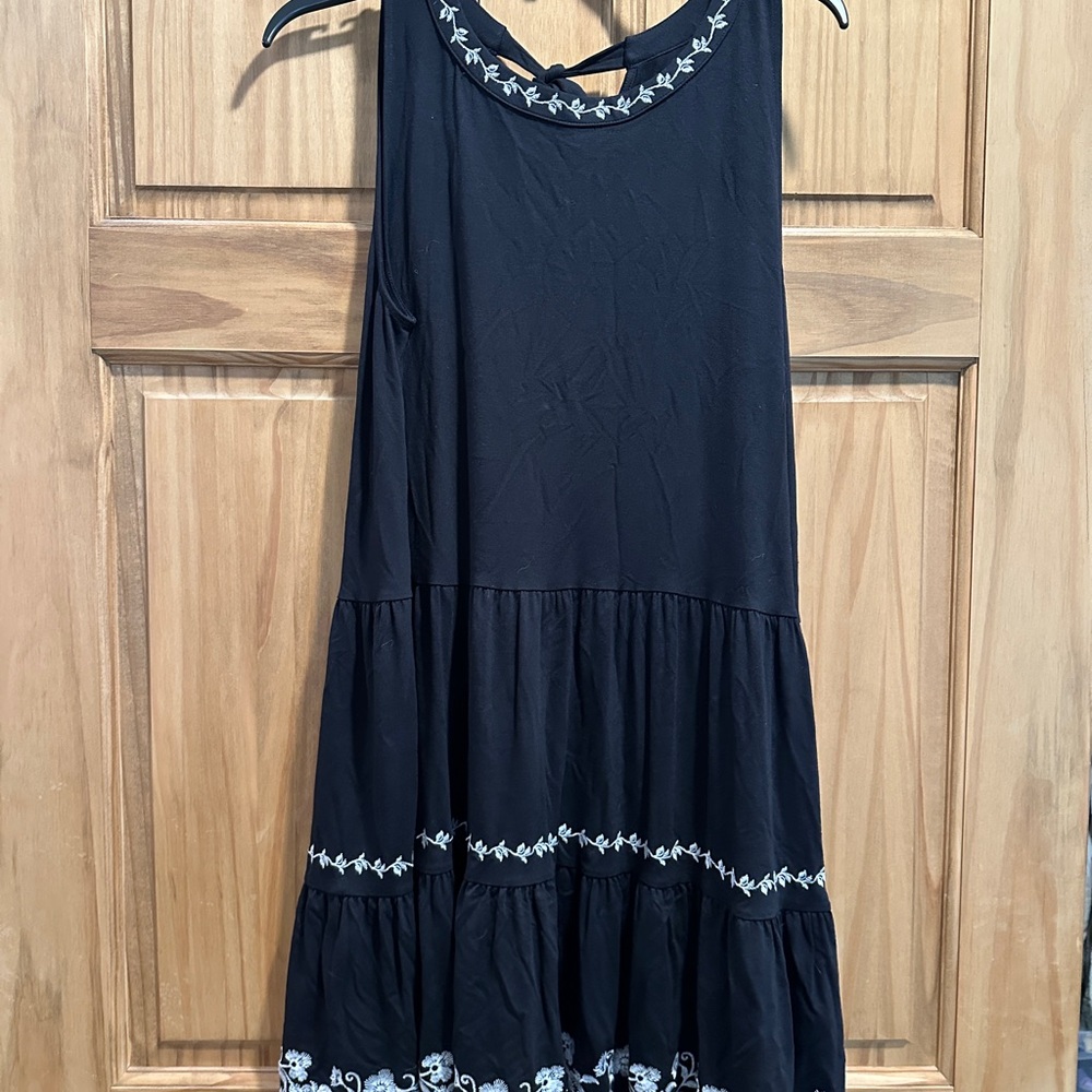 Black Dress with White Embroidery